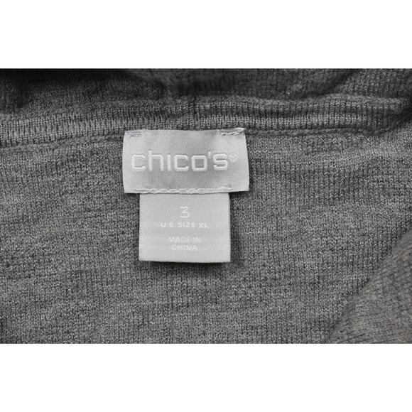 Chico's Gray Leopard Hooded Cardigan Sweater XL Size 3 Snap Button - Picture 7 of 8